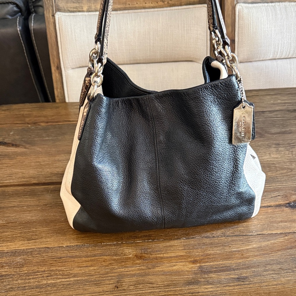 Coach Phoebe Hobo Black and Cream Shoulder Bag